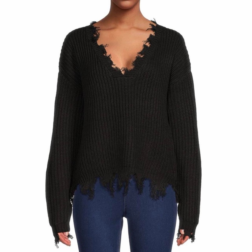 Distressed black sweater